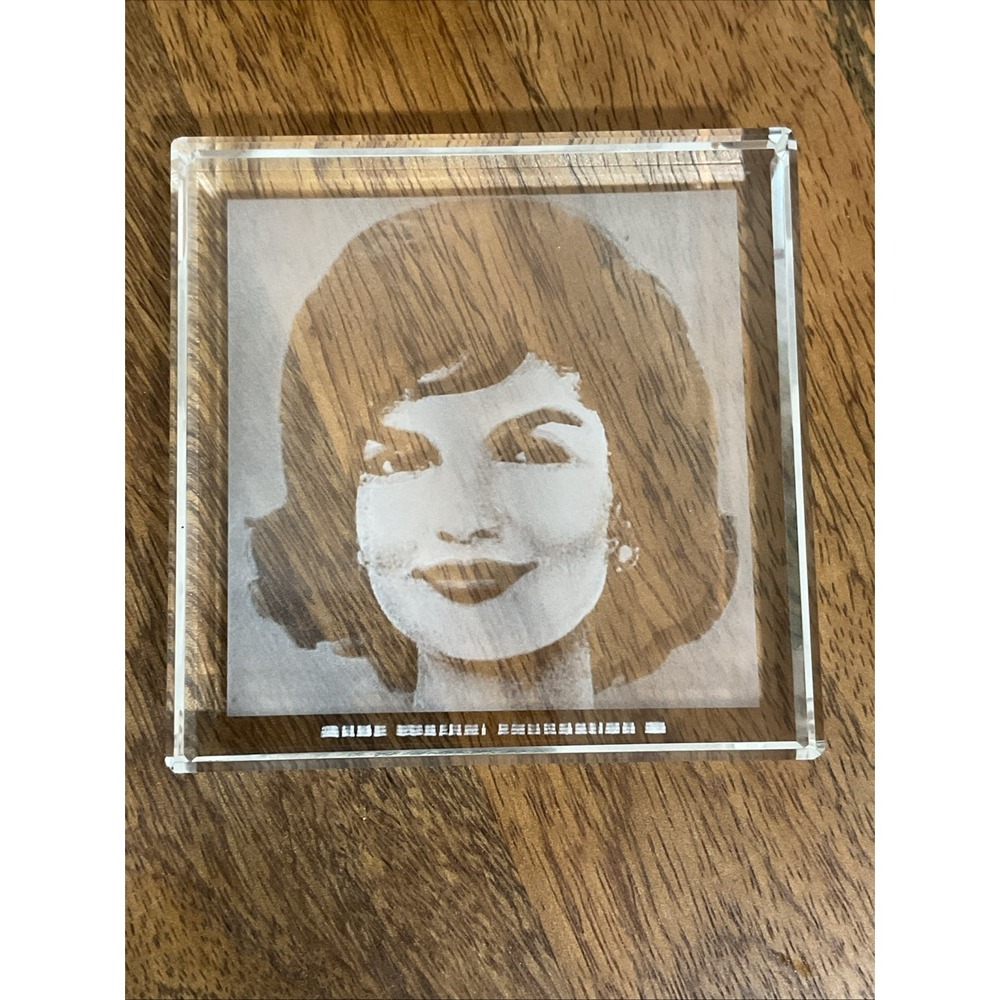 Jackie O Kennedy Andy Warhol Foundation Clear Etched Glass Paper Weight 3"